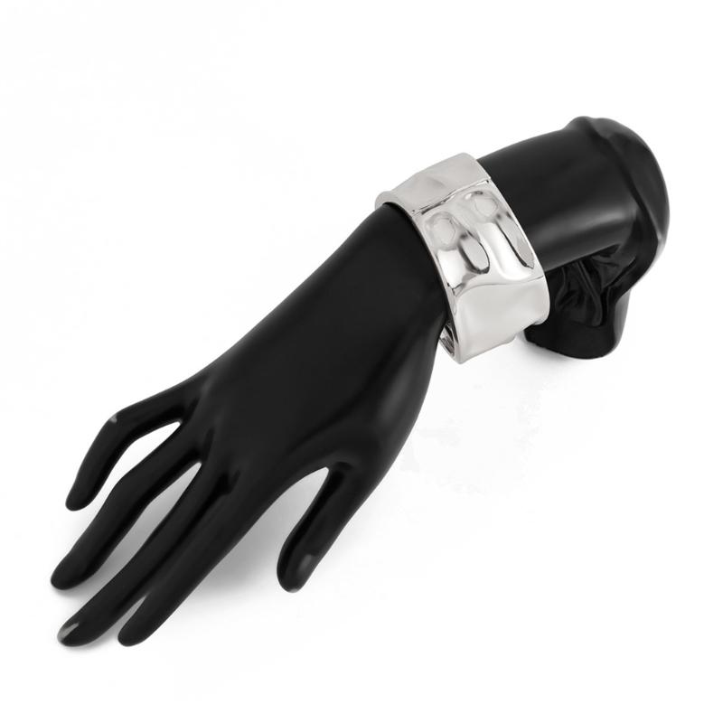 Hip Hop Irregular Spring Bangles Punk Wide Cuff Geometric Bracelets Party Jewelry Alloy Texture for Women and Men