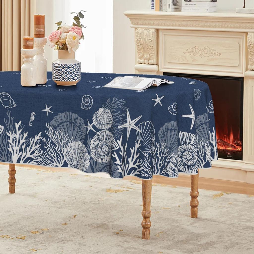 Summer Ocean Rectangle Tablecloth for Table Decor Sealife Shells Starfish Seaweed Conch Dining Table Cloth Holiday Party Decor