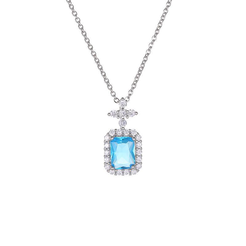 

Ожерелье с морским голубым топазом женское французский средневековый стиль знаменитости легкая роскошь квадратный синий бриллиант кулон в виде флакона духов цепочка для ключицы Copper