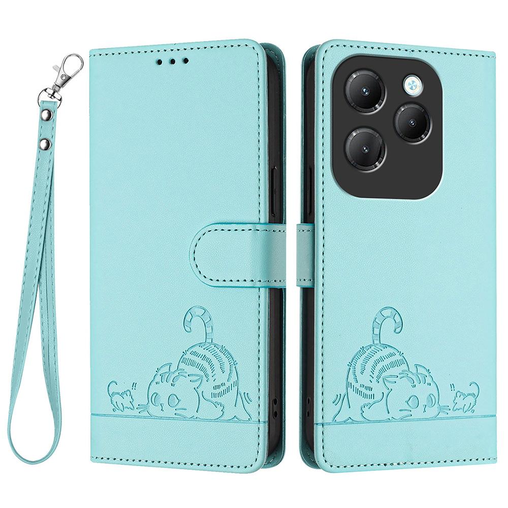 

For Infinix Hot 40 Pro/Hot 40 Case with Strap RFID Blocking Leather Wallet Phone Cover Cat Mouse Pattern Mint Green