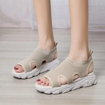 Fashion Ladies Shoes Hot Sale Open Toe Women's Sandals Summer Breathable Mesh Solid Outdoor Casual Platform Slip-on Large Size Sandals