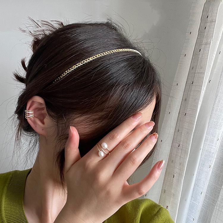 Korean Minimalist Thin Metal Chain Headband for Face Washing & Hair Styling