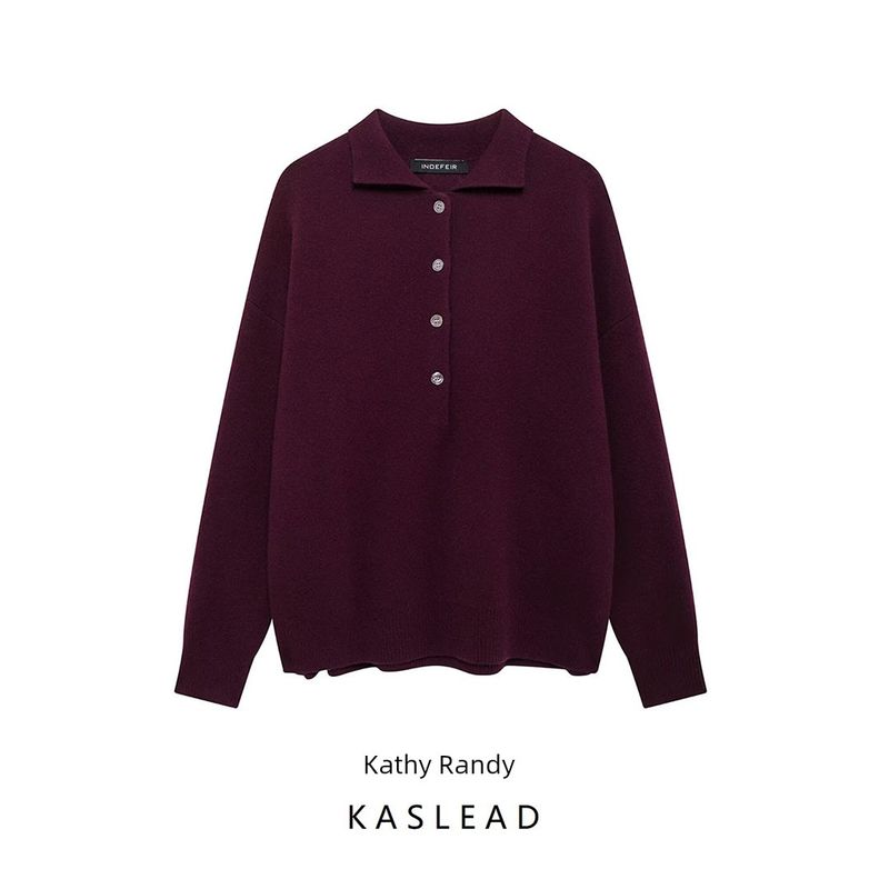 Kaslead New Arrival Women's Fashion Style Stylish Simple and Versatile Blended Loose Polo Shirt 2893160