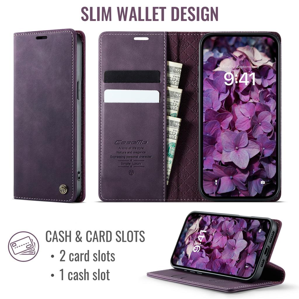 For iPhone 15 Plus Case CASEME 033 Series RFID Blocking Wallet Stand Calf Texture Leather Phone Cover