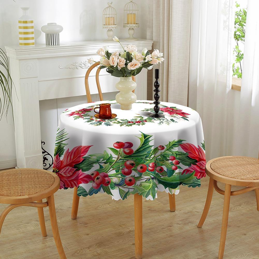 Christmas Round Tablecloth Waterproof Creative Printed Home Decor for Living Room Dining Table