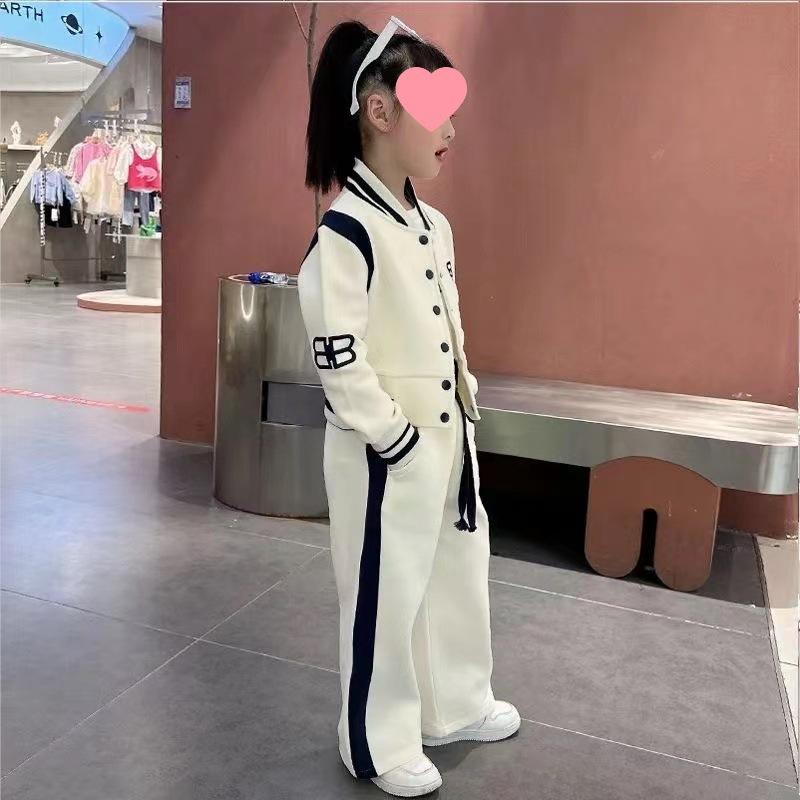 Girls Casual Western Style Suit Middle and Big Children Stylish Korean Color Matching Top Trousers Two-Piece Set