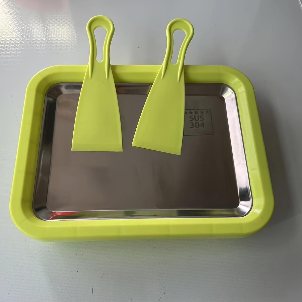 

Мороженица из нержавеющей стали, ручная машина для приготовления жареного льда, самодельный лоток для замороженного йогурта и мороженого, для семейного использования, не требует электричества жёлтый