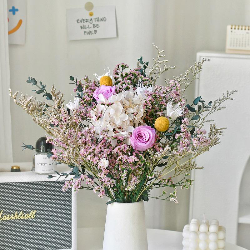 Immortal Rose Dried Bouquet: Eucalyptus, Hydrangea, Crystal Grass, and Baby's Breath for Home or Bedroom Decoration