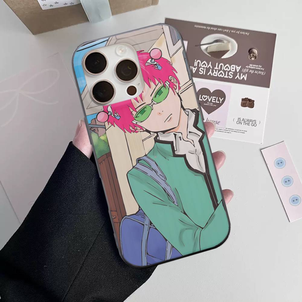 Cute Kitty Boy Saiki Kusuo Corrugated Stripe Phone Case For IPhone 17 16 15 14 13 12 11 Pro Max Plus Pro Shockproof Cover