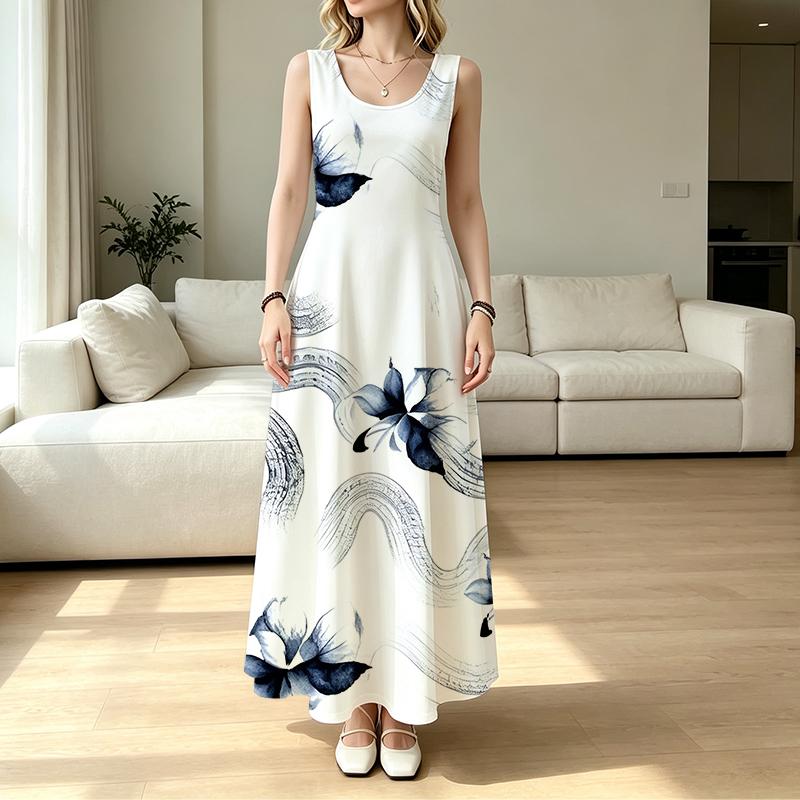 Sleeveless Floral Beach Dress ,Loose Fit Lightweight Summer Dress,Versatile for Daily Casual,Beach Vacation & Outdoor Use,Breathable Summer Wear