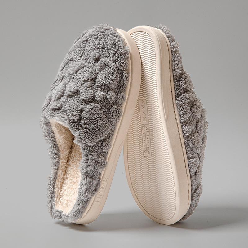 Imitation sheep cotton slippers women's winter thick bottom non-slip warm couple home silent fluffy slippers men