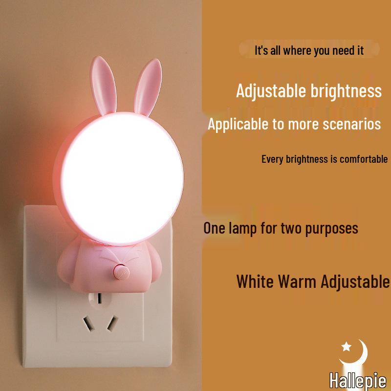 Kaninchen Nachtlicht zum Einstecken für Babys & Kinder - Weiche warme Nachttischlampe mit Knopfsteuerung