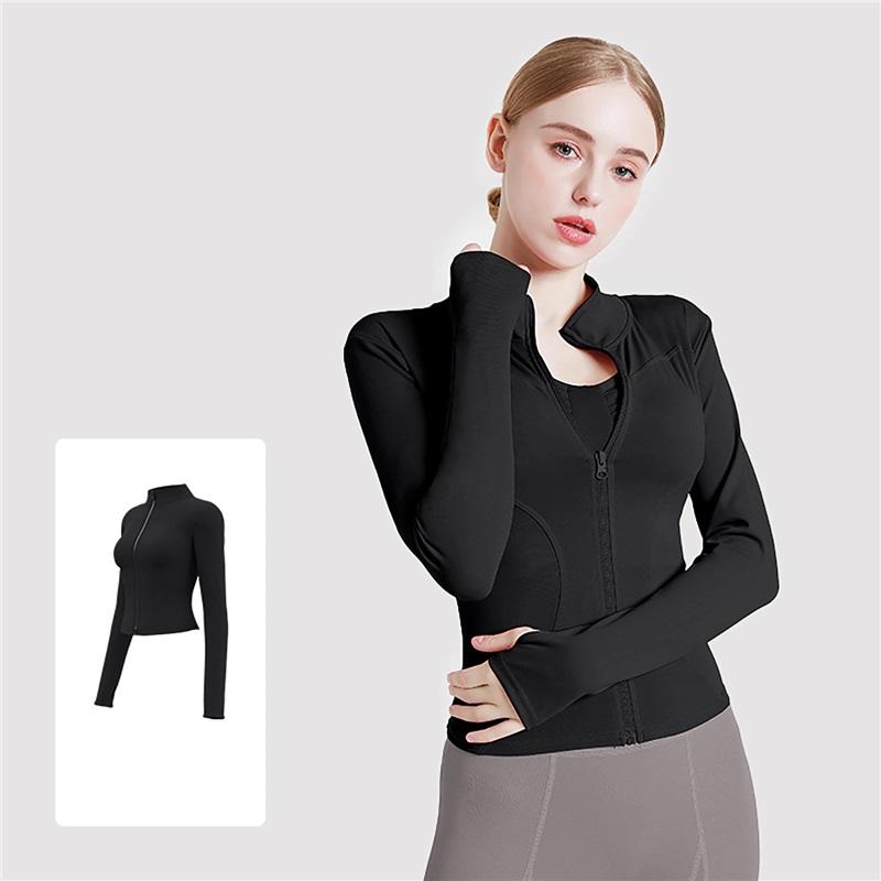 Högstretch Damyogakläder, Utomhuslöpningssportjackor, Tunna Fitness Långärmade Enfärgade Solskyddstoppar