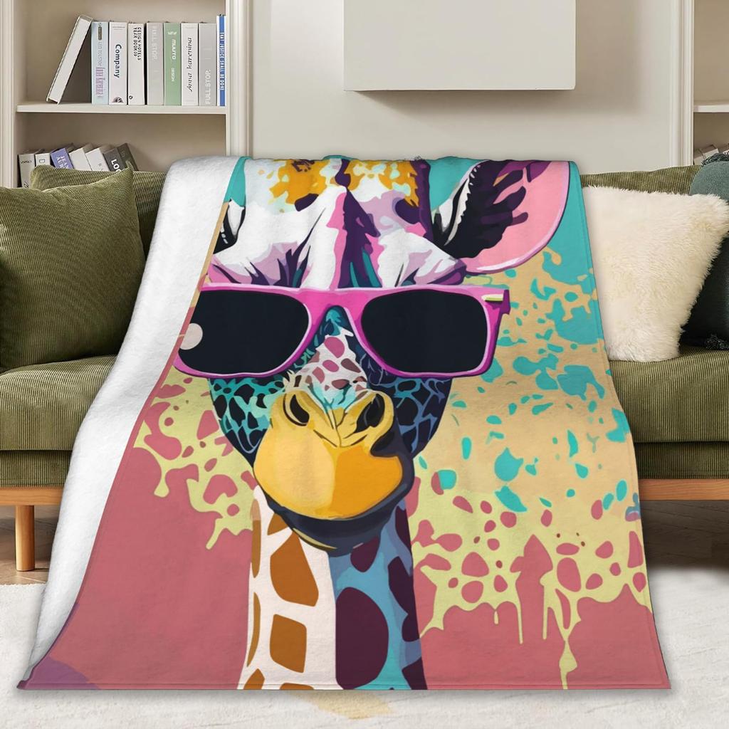 Giraffe Print Blanket Flannel Blanket for Sofa Office Bed Camping Travel Gift Blanket