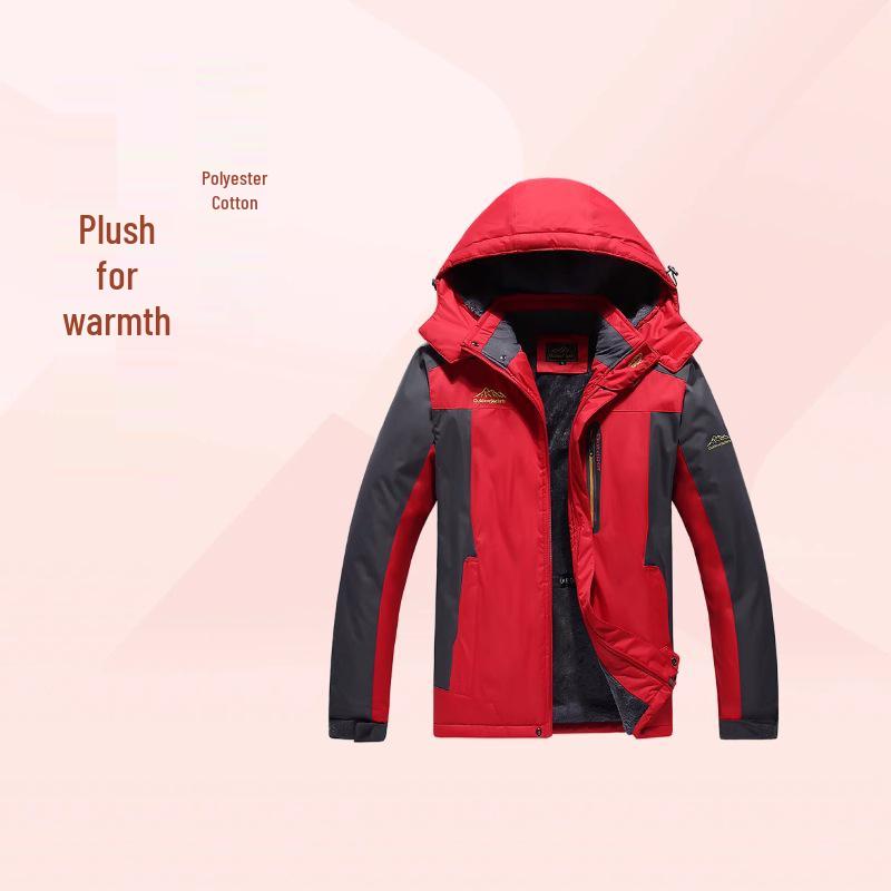 Men's Plus Size Fleece-Lined Windbreaker - Windproof, Waterproof, Warm Cotton Jacket for Mountain Climbing