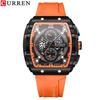 Curren 8442 Luxury Bussiness Chronograph Men's Tonneau Watches Silicone Band Casual Wristwatch Big Dial Quartz Clock