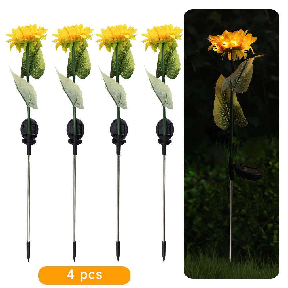 1 head Sunflower Lights Solar Flower Lights Outdoor Garden Lamps Waterproof Decorative Stake Lights for Landscape Yard Patio