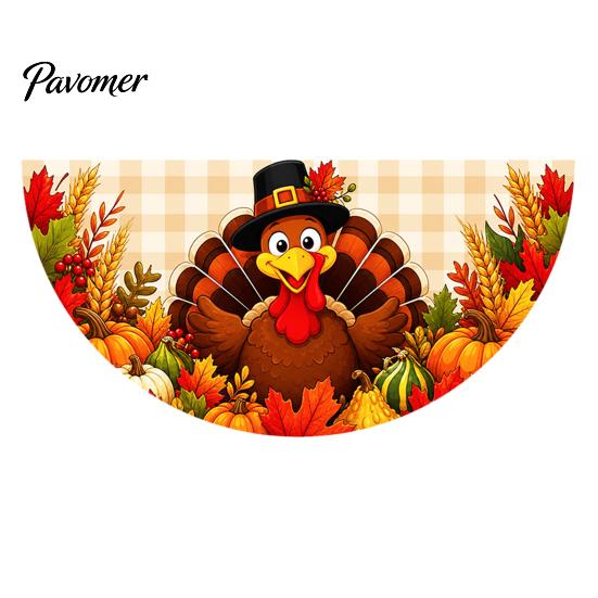 Semicircular Autumn Party Supplies Fall Bunting Fan Flag for Outside, 1.5 X 3ft Turkey Pumpkin Maple Eucalyptus Leaf Holiday Pattern Hanging