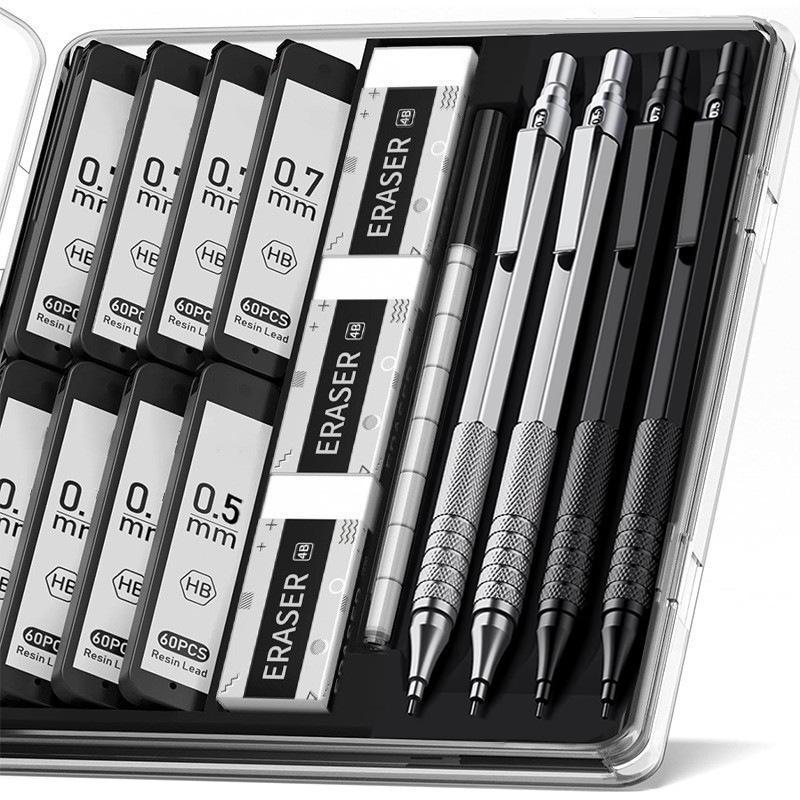 Professional Metal Mechanical Pencil, 0.5/0.7mm, Low Center Gravity, Weighted Feel, Continuous Lead Feed for Drawing & Painting.