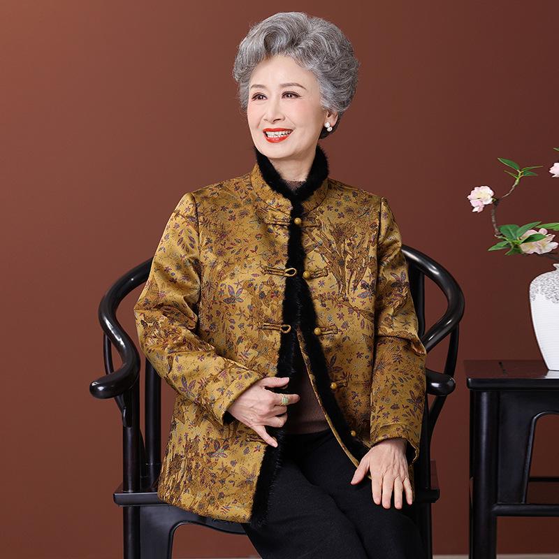 New Chinese Style Plus Size Velvet Jacket for Elderly Women – Thick Winter Wear for Grandma