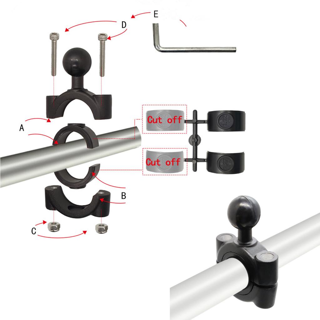 Fixed base handlebar mount for 1.125 to 1.54 inch diameter handlebar with 1 inch ball