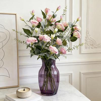 3-Köpfiger Künstlicher Blumenstrauß aus Kunstseide Eustoma Lisianthus Blume mit Langem Stiel Fake Blumengesteck für DIY Hochzeitsstrauß