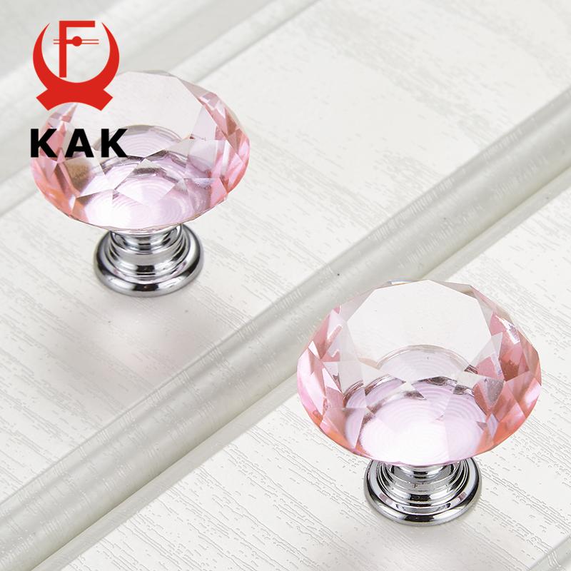 KAK 30mm 5pcs Diamond Shape Crystal Glass Knobs Cupboard Pulls Drawer Knobs Kitchen Cabinet Handles Furniture Handle Hardware