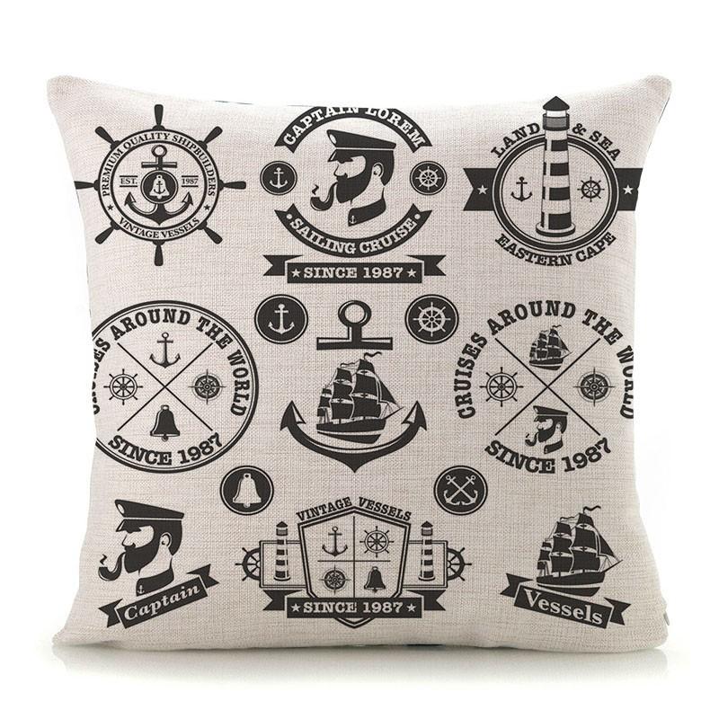 Mediterranean Lighthouse Ocean Sailing Print Home Decorative Cushion Cover Cotton Linen Pillow Case For Sofa Bed Chair 45X45Cm