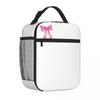 Bestselling Glossy Pink Ribbon Bow Illustration Animal Face Leakproof Lunch Bag Classroom Meal Travel Lunch Bag