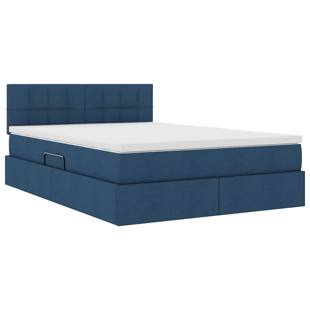 Storage Bed with Mattress Blue 140 X 190 Cm Particleboard