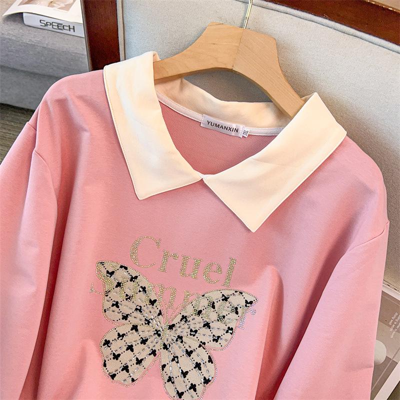 Plus Size Autumn Lapel Sweatshirt (Chest Circumference: 150/160cm, Suitable for 200-350 Jin)