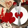 10pcs Red Heart Felt Utensil Holders-Valentine's Day Table Decor,Wedding Party Cutlery Bands,Dinner Tableware Organizers
