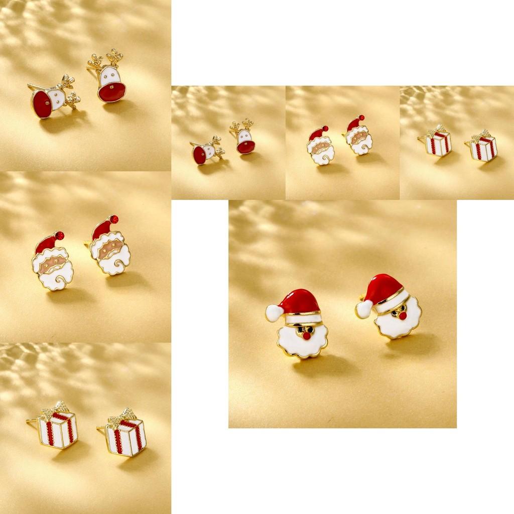 Cute Alloy Christmas Earrings For Women Adorable Santa And Reindeer Studs