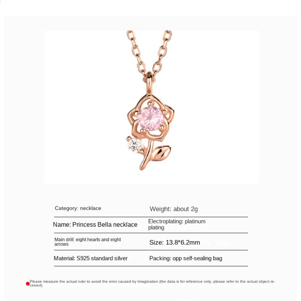 Romantic Pink Rose Necklace Tender Clavicle Chain Sweet 3D Flower Choker  Gift