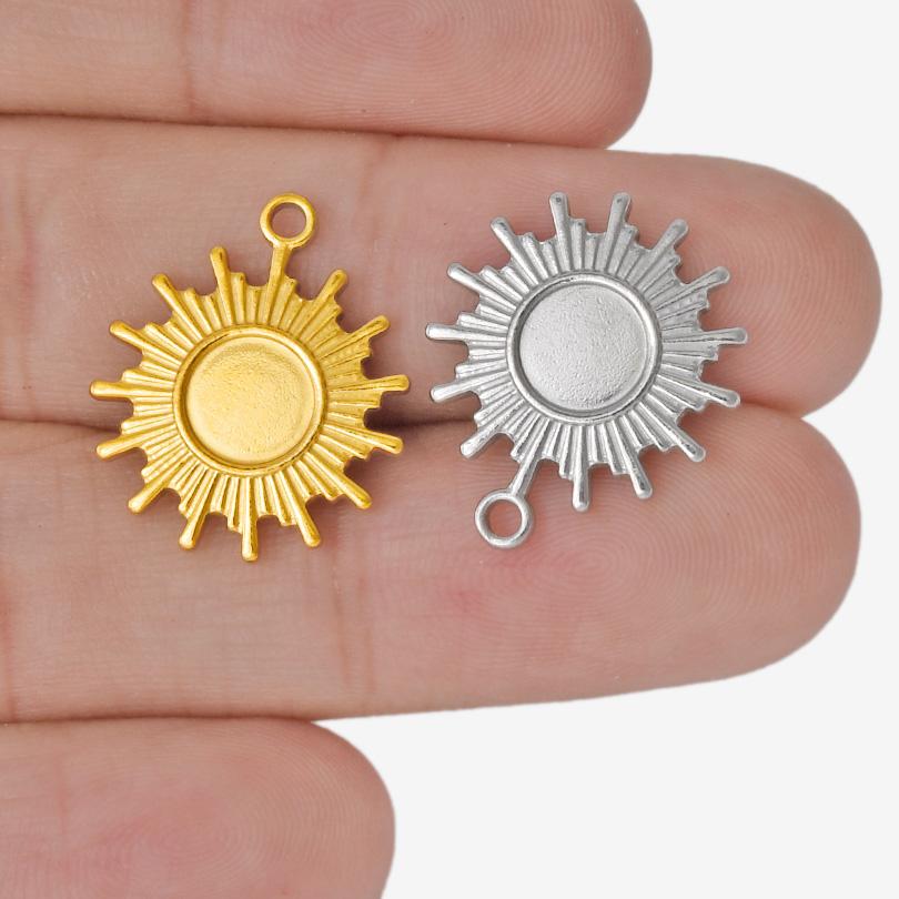 6pcs Silver/Gold Color Stainless Steel Sun Charms For Jewelry Making Supplies Diy Stone Handmade Bracelets Sunshine Pendant Bulk