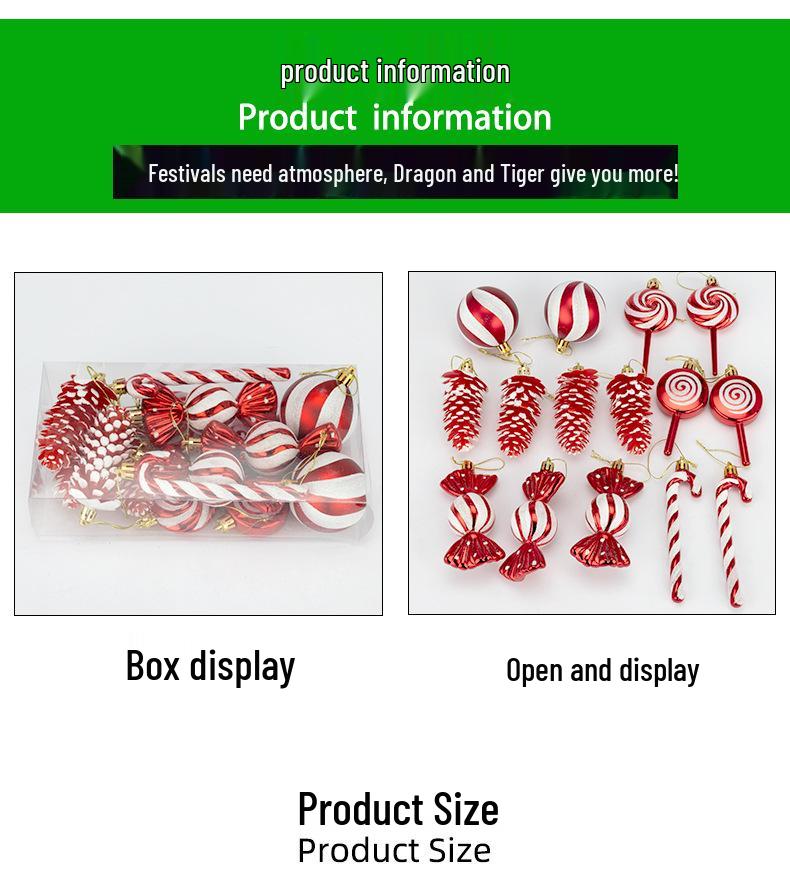 6cm 15-Piece Christmas Ornament Set: Balls, Pine Cones, Lollipops, Candies for Tree Decor and Gifts