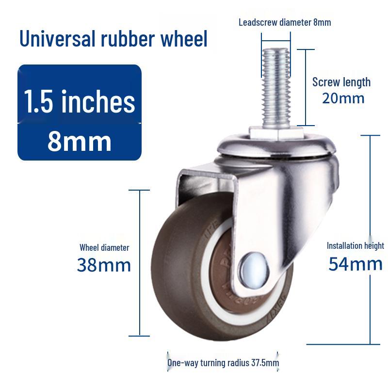 Rueda giratoria de goma universal con freno y rodamiento silencioso - Rosca M6/M8/M10/M12, Rodillo blando