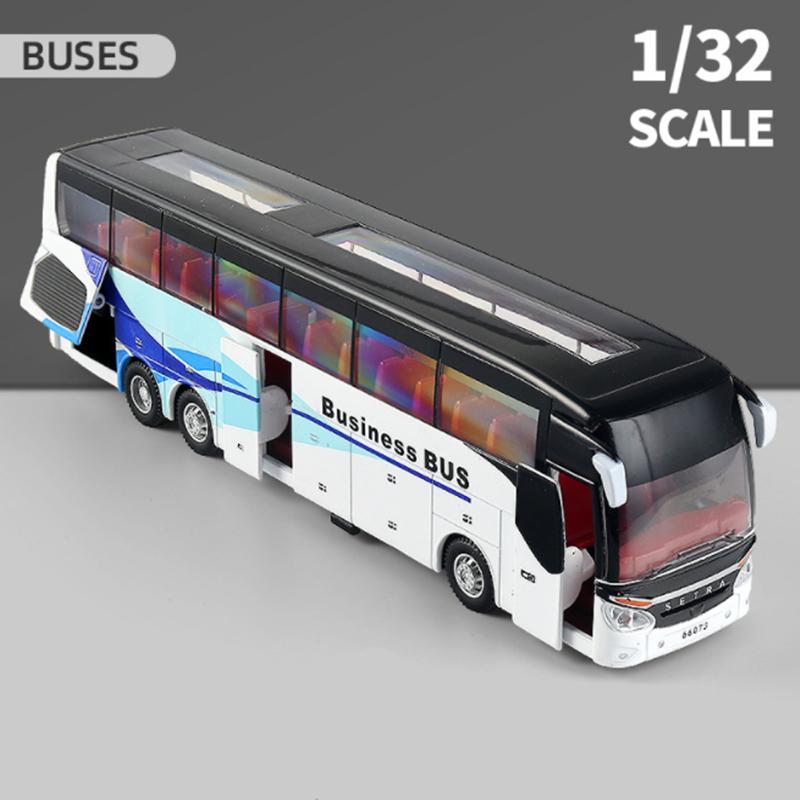1/32 Electric Tourist Toy Traffic Bus Alloy Car Model Diecasts Simulation Metal Toy Business Bus Model Sound and Light Childrens Gift