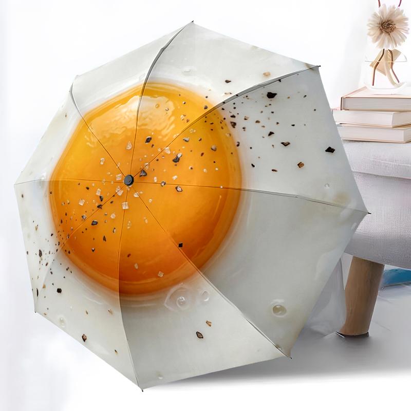 1pc Sturdy 8-Bone Auto Umbrella, Fried Egg Umbrella, Digital Printed, Foldable Umbrella for On-the-Go Outdoor Use