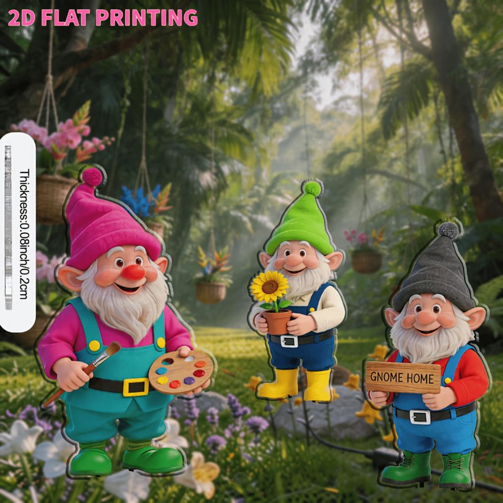 2D 3Pcs Literary Painter Sunflower Gnome Acrylic Garden Stakes Waterproof Sun Resistant Outdoor Decor For Lawn Balcony Terrace Horticulture Layout