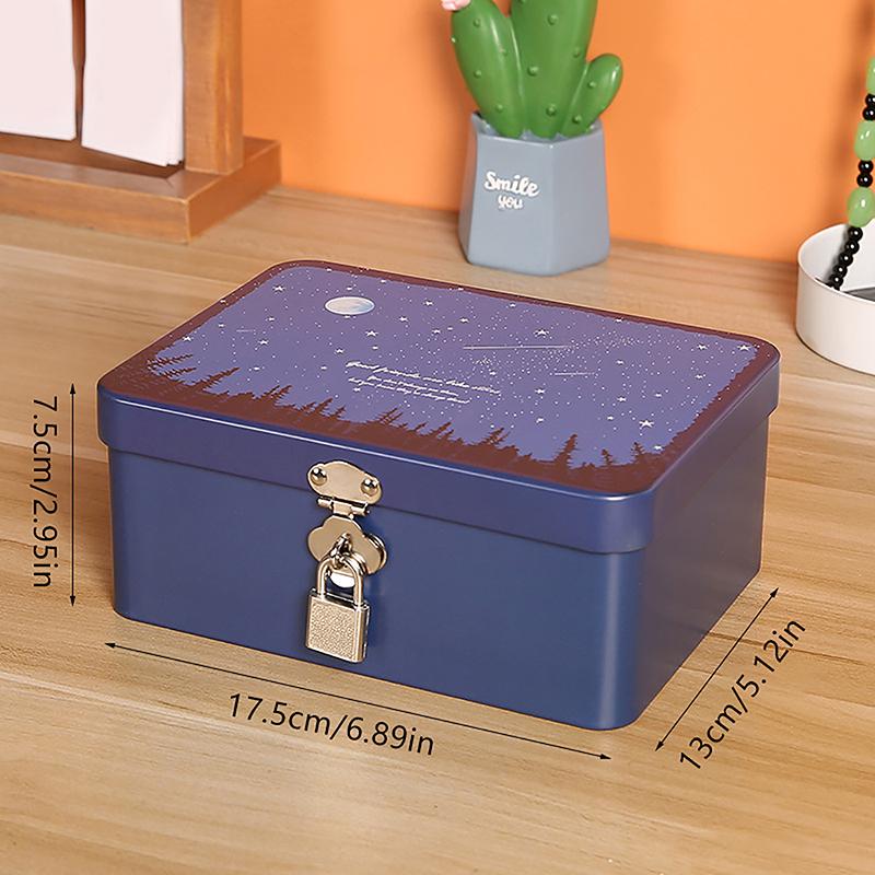 Vintage Large Capacity Tinplate Box With Lock Key Desktop Storage Case Metal Box Jewelry Storage Empty Box