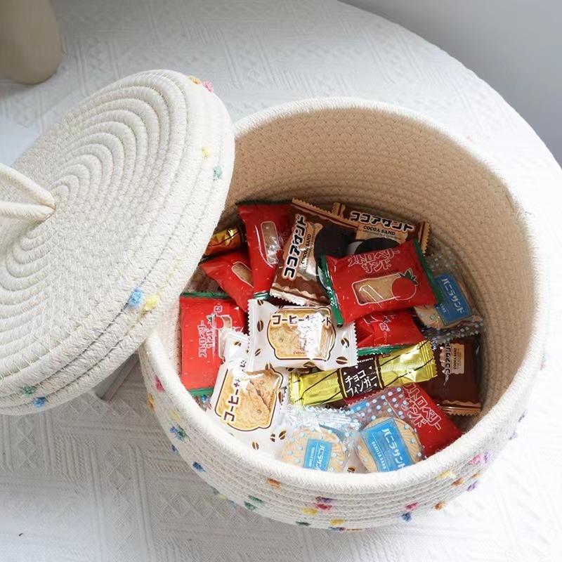 Cotton Rope Storage Basket with Lid, Desktop Storage Box, Storage Basket, Key Supplies, Woven Cosmetic Storage Basket, Underwear