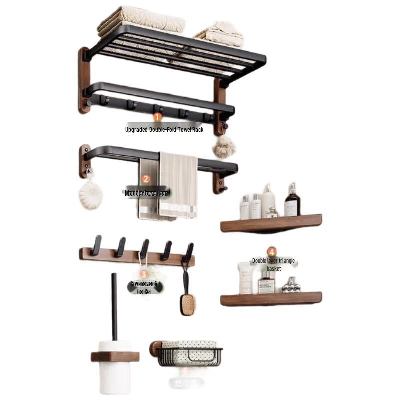 HANDUNYOU Black Walnut 6-Piece Bathroom Hardware Set