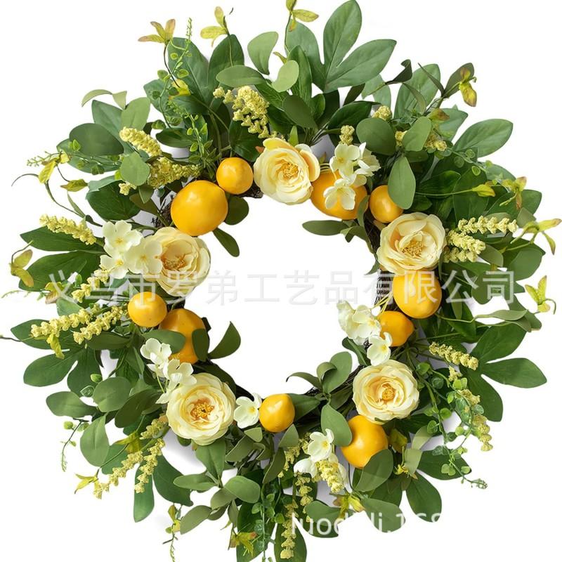 Artificial Lemon Peony Wreath Wall Hanging Decor Door Home Festival Party Decoration