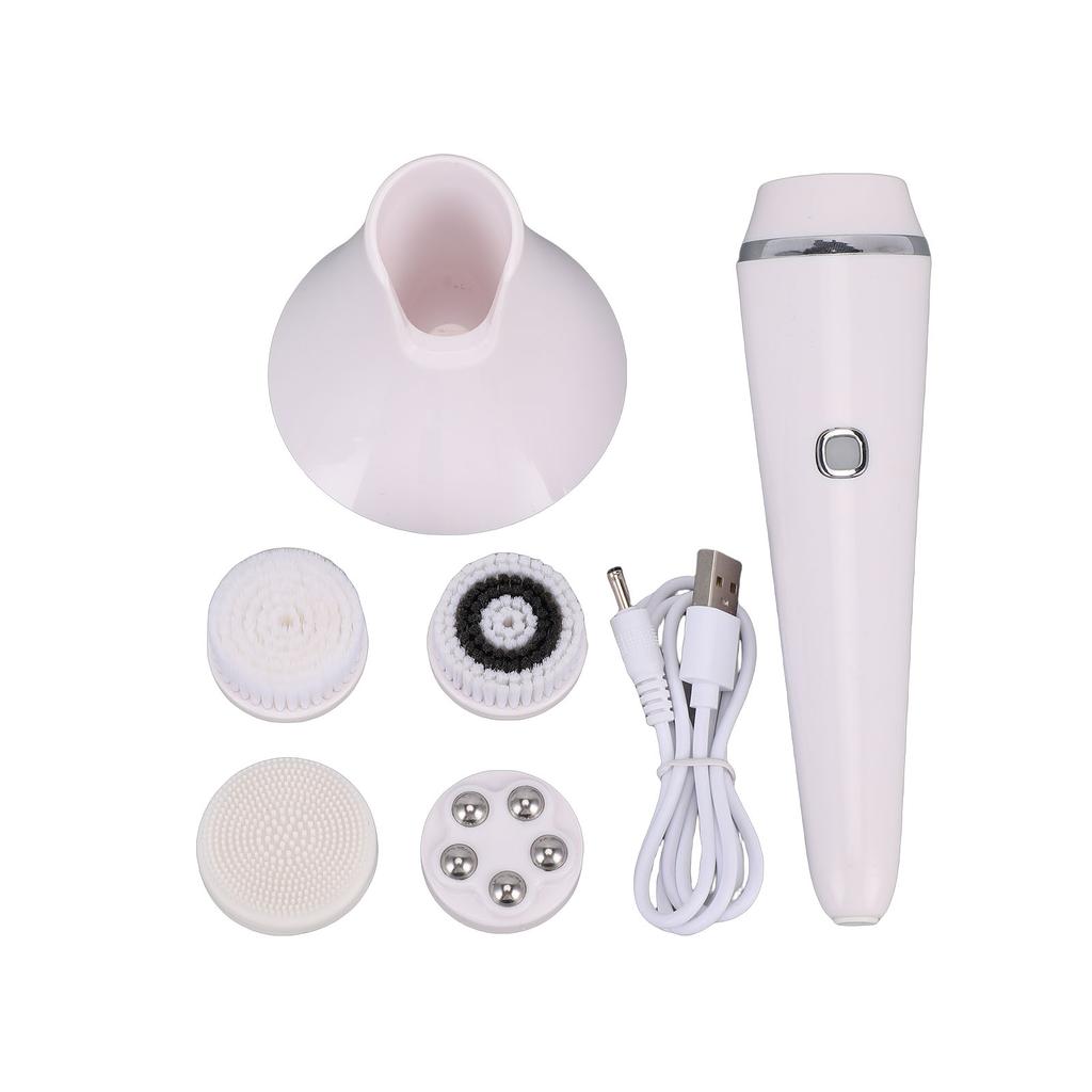 Facial Cleansing Brush 4 in 1 Vibrating Electric Face Scrubber Exfoliatorwith Heating Metal Massage Head IPX6 Water Proof for Men Women