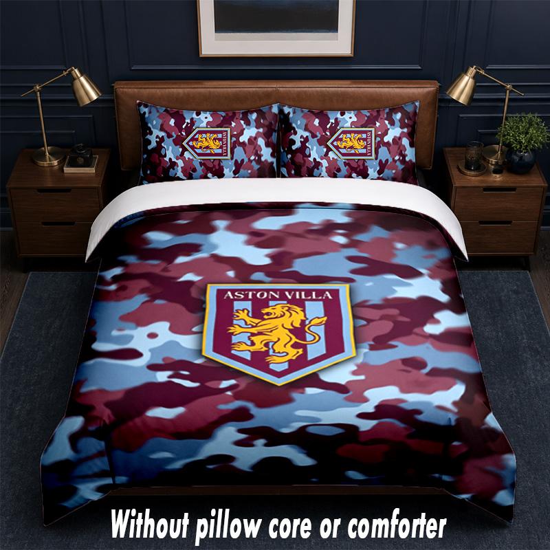 Aston Villa Football Design Bed Bedding Set 1 Duvet Cover + 2 Pillowcases Soft Breathable Household Bed Linens
