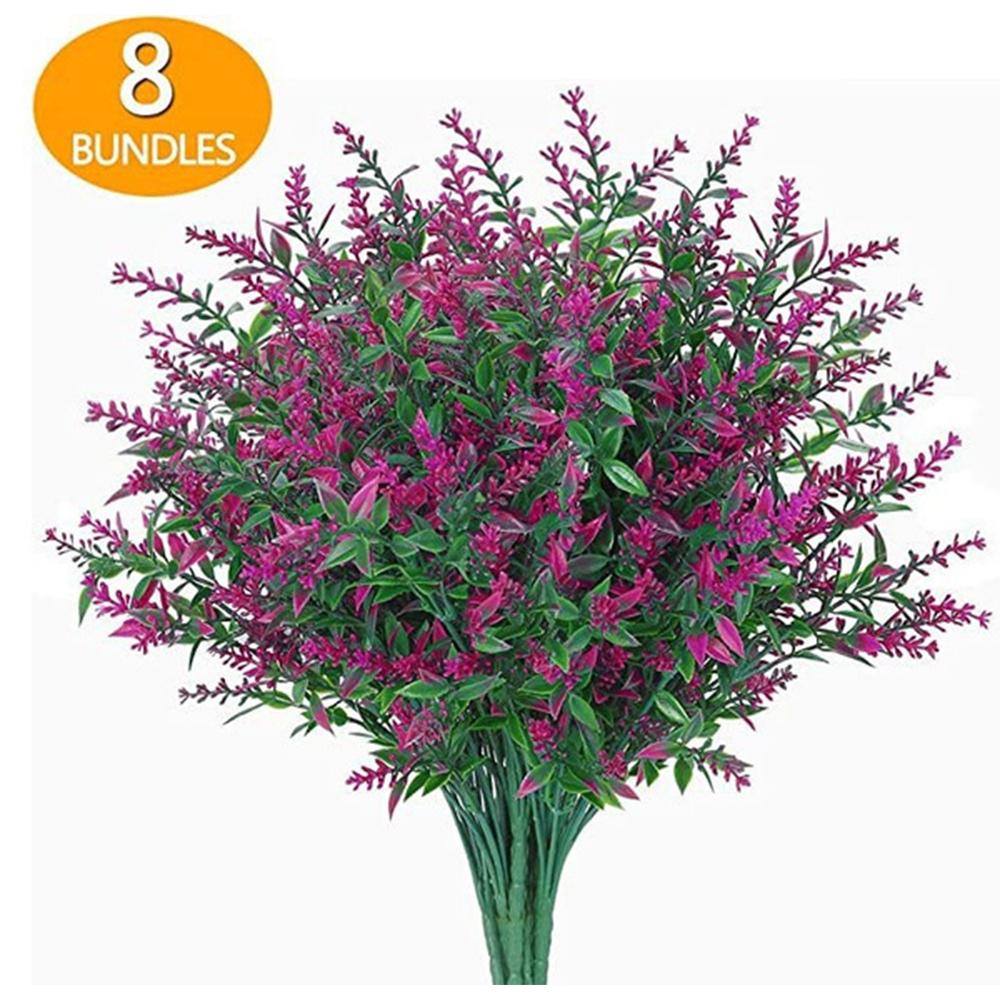 8pcs Faux UV Resistant Fake Flowers Artificial Plants Plastic Decor Outdoor Plastic Lavender Fake Flower Wedding Accessories
