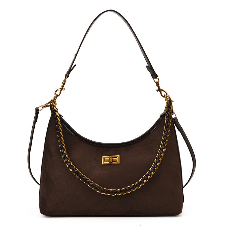 2025 Suede Retro Velvet Women's Crossbody Shoulder Bucket Bag - Large Capacity, Chain Strap, Autumn/Winter Collection