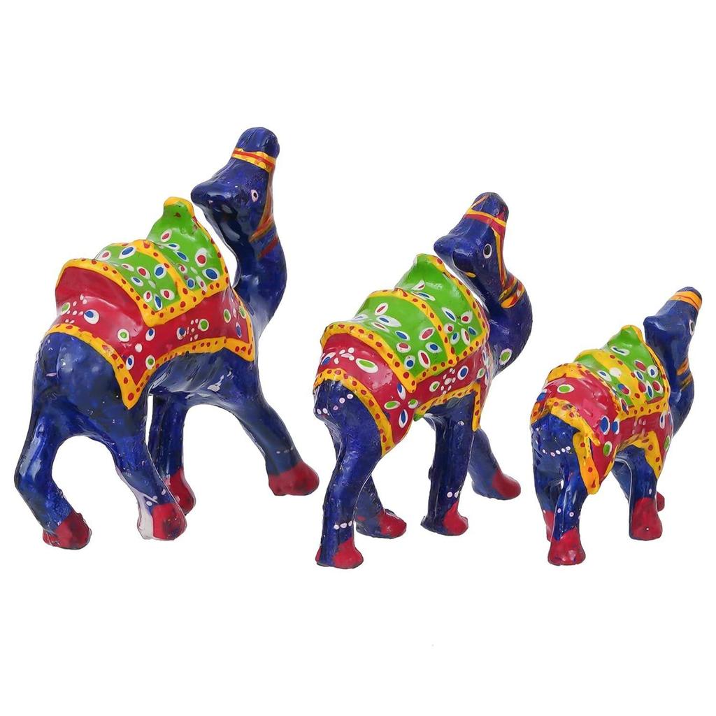 Set of 3 Multicolor Handcrafted Camel Statues Animal Figurines Decorative Showpieces for Home,