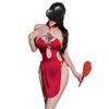Sex underwear sexy neck hollowed out high waist split cheongsam temptation pajamas short skirt uniform set